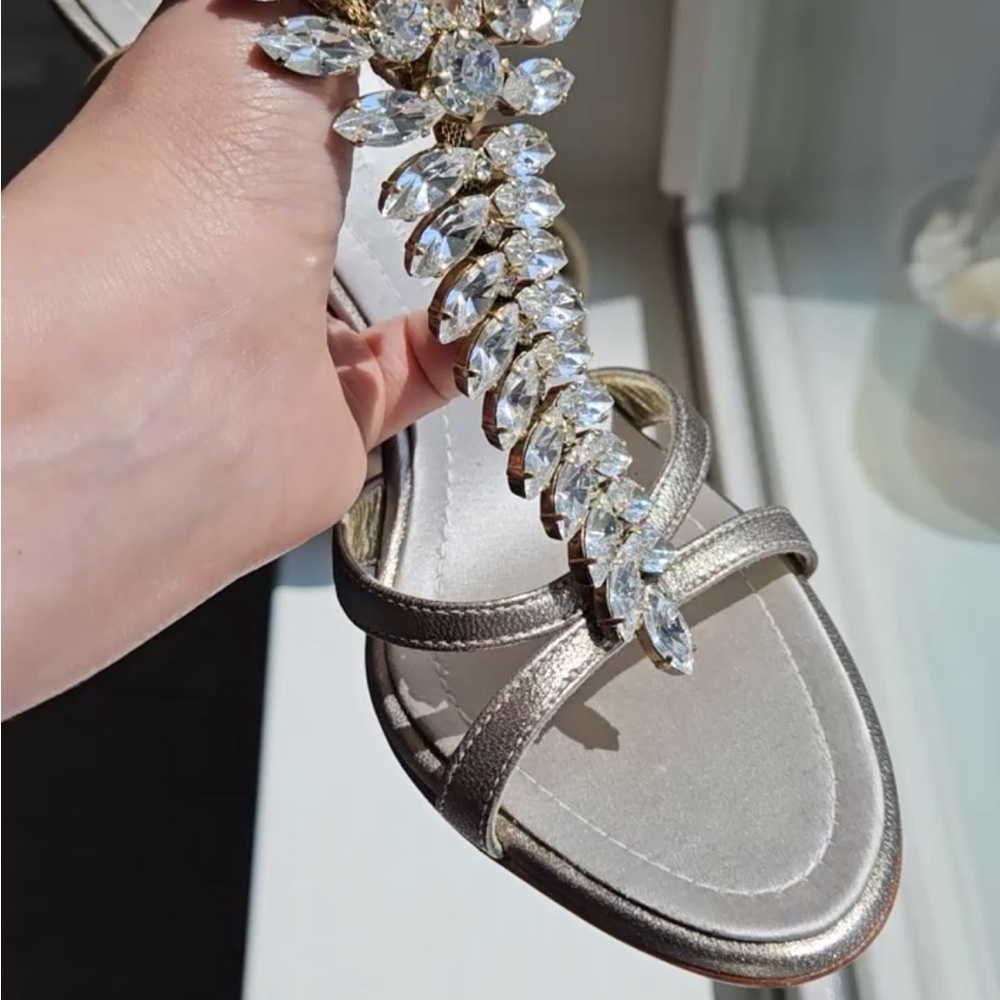 💎✨ RARE Gorgeous Giuseppe Zanotti Taupe Metallic Bejeweled Crystal Sandals - Picture 10 of 14